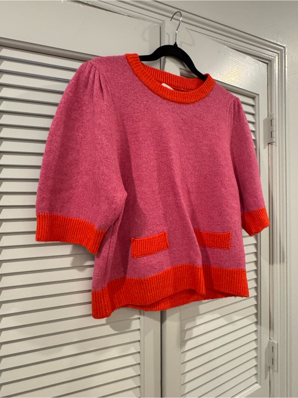 THML Pink Short-Sleeve Crew Sweater with Orange Trim - Picture 2 of 6